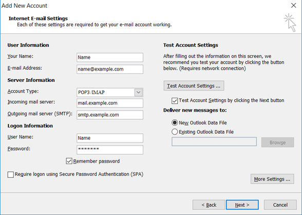 Setup ICA.NET email account on your Outlook 2013 Manual Step 4